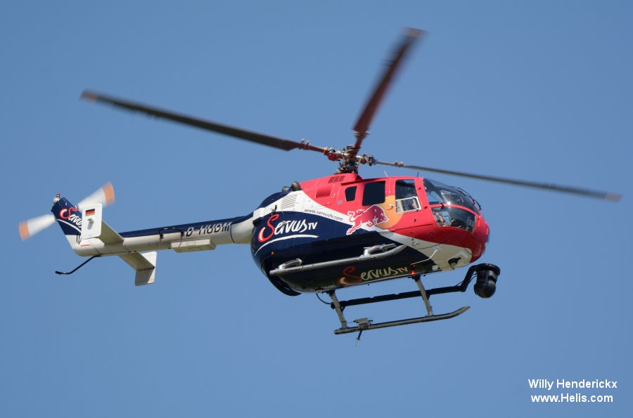 Helicopter MBB Bo105CBS-4 Serial S-883 Register D-HUDM D-HUBE D-HFNO used by Flying Bulls Heli Aviation GmbH Rainbow Helicopters GmbH Landespolizei (German Local Police) Eurocopter Deutschland GmbH (Eurocopter Germany). Built 1992. Aircraft history and location