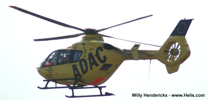 Helicopter Eurocopter EC135P2 Serial 0381 Register D-HHTS used by ADAC Luftrettung ADAC Christoph Europa 2 (ADAC). Built 2004. Aircraft history and location