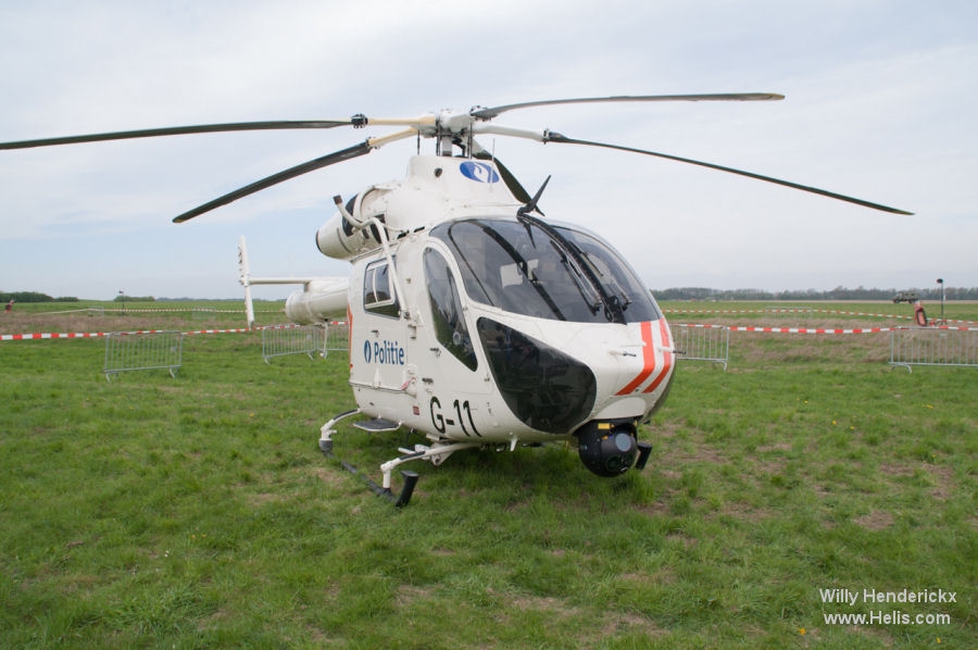 Helicopter McDonnell Douglas MD900 Explorer Serial 900/00045 Register G-11 N92047 used by Federale Politie / Police Fédérale (Belgian National Police) ,MD Helicopters MDHI. Built 1996. Aircraft history and location