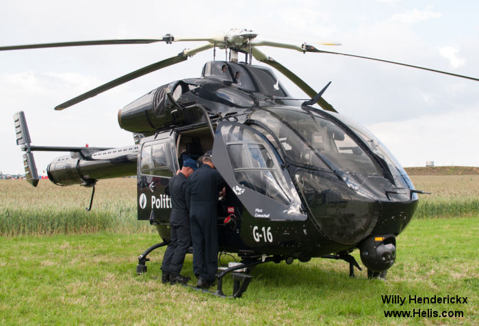 Helicopter McDonnell Douglas MD902 Explorer Serial 900/00132 Register G-16 OY-HMS N40216 used by Federale Politie / Police Fédérale (Belgian National Police) ,MD Helicopters MDHI. Built 2008. Aircraft history and location