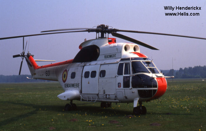 Helicopter Aerospatiale SA330L Puma Serial 1225 Register F-WMHH  G01 OL-G01 used by Eurocopter France ,Federale Politie / Police Fédérale (Belgian National Police). Built 1973. Aircraft history and location