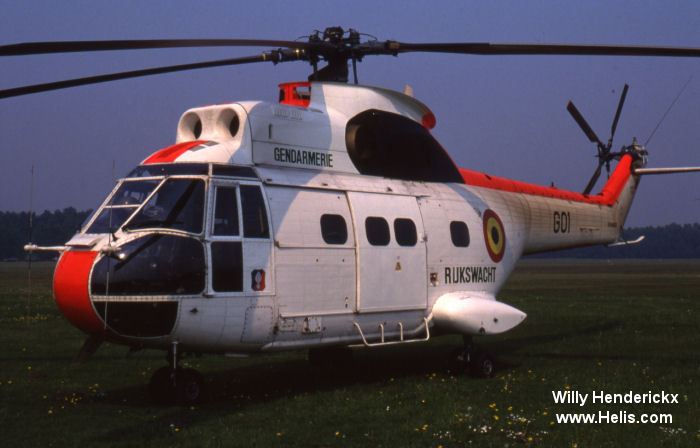 Helicopter Aerospatiale SA330L Puma Serial 1225 Register F-WMHH  G01 OL-G01 used by Eurocopter France ,Federale Politie / Police Fédérale (Belgian National Police). Built 1973. Aircraft history and location
