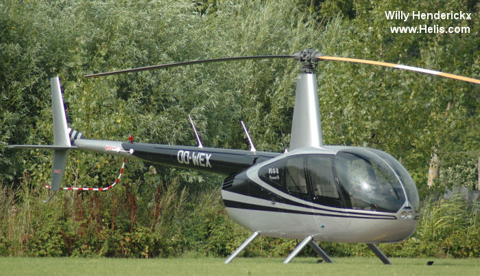 Helicopter Robinson R44 Raven II Serial 11526 Register OO-WEX used by Heliventure FTO / HelicopterFlights. Aircraft history and location