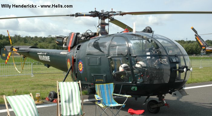 Helicopter Aerospatiale SA316B Alouette III Serial 1812 Register M-1 used by Marine (Belgian Navy). Built 1971. Aircraft history