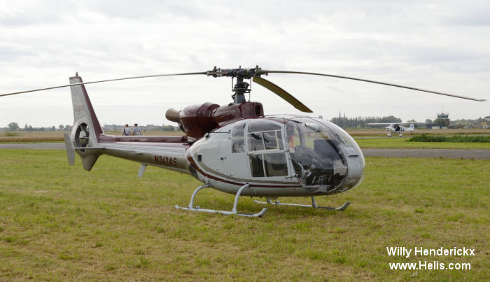 Helicopter Aerospatiale SA341G Gazelle Serial 1042 Register N341AS C-GDUG N65146 CF-BBN used by Great Lakes Helicopter. Built 1972. Aircraft history and location