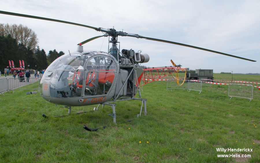 Helicopter Aerospatiale SE3130 Alouette II Serial 1741 Register 341 F-GURJ used by Aéronautique Navale (French Navy). Aircraft history