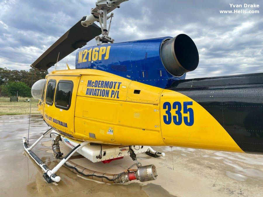 Helicopter Bell 214B Serial 28069 Register N216PJ N214HM YV-O-KWH-4 N18096 used by McDermott Aviation ,State of Utah ,PJ Helicopters PJH ,Bell Helicopter. Built 1981. Aircraft history and location