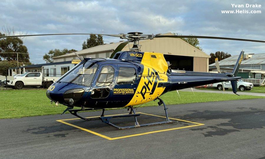 Helicopter Aerospatiale AS350D Astar Serial 1276 Register VH-SCO N4WV N88BJ N3611R used by Professional Helicopter Services PHS. Built 1980. Aircraft history and location