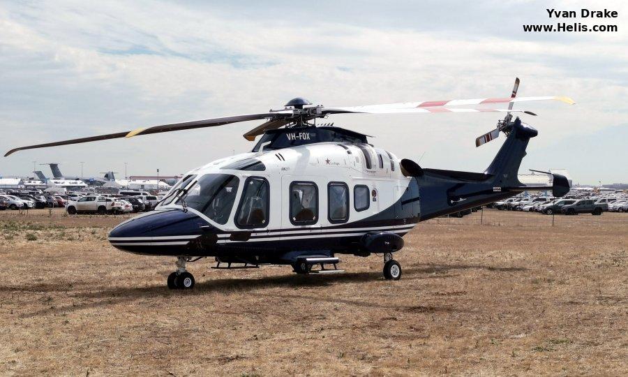 Helicopter AgustaWestland AW169 Serial 69148 Register VH-FOX I-EASL used by Linfox ,Leonardo Italy. Built 2022. Aircraft history and location