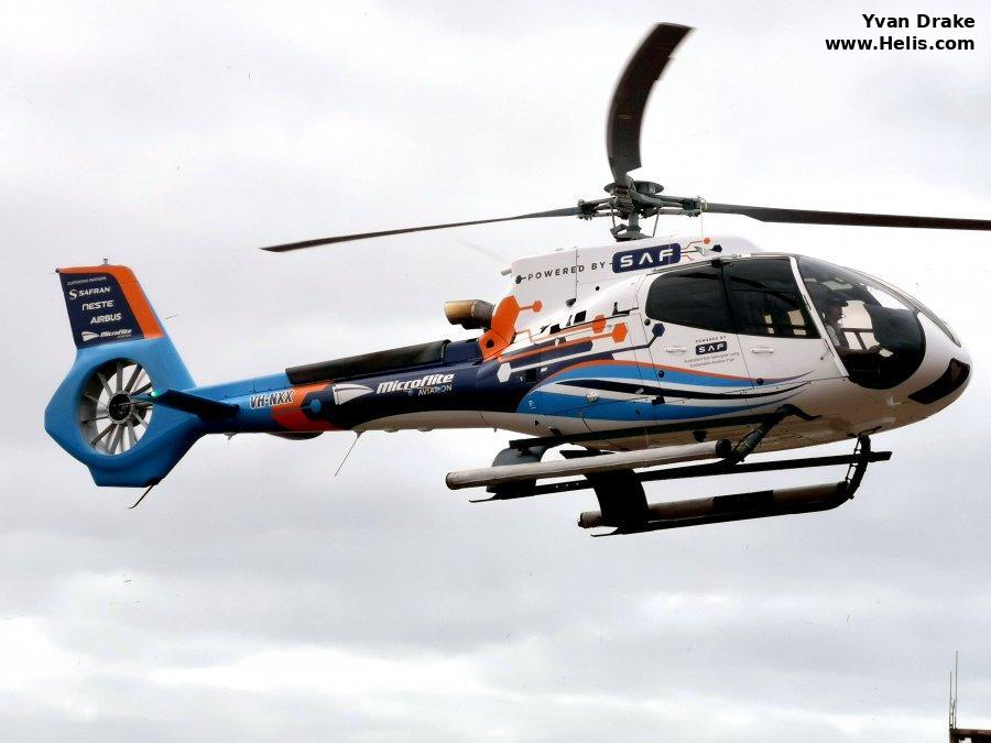Helicopter Airbus H130 Serial 9201 Register VH-NXX F-WWPQ used by Microflite ,Airbus Helicopters France. Built 2022. Aircraft history and location