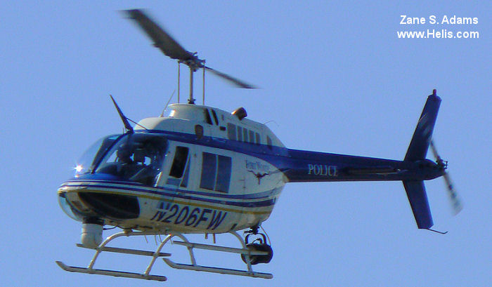 Helicopter Bell 206B-3 Jet Ranger Serial 4575 Register N206FW used by FWPD (Fort Worth Police Department). Built 2003. Aircraft history and location