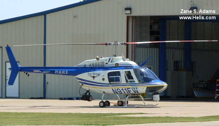 Helicopter Bell 206B-3 Jet Ranger Serial 4420 Register N911FW used by FWPD (Fort Worth Police Department). Built 1996. Aircraft history and location