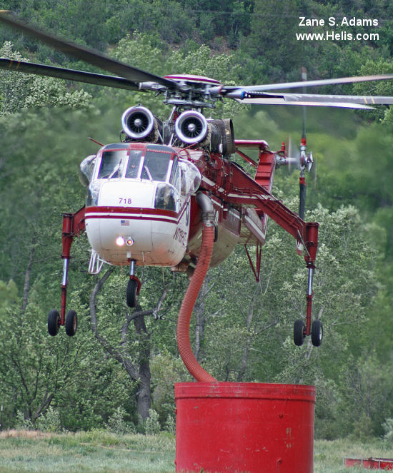 Helicopter Sikorsky CH-54B Tarhe Serial 64-074 Register N718HT NASA-539 69-18467 used by Helicopter Transport Services HTS ,NASA (National Aeronautics and Space Administration) ,US Army Aviation Army. Built 1969. Aircraft history and location