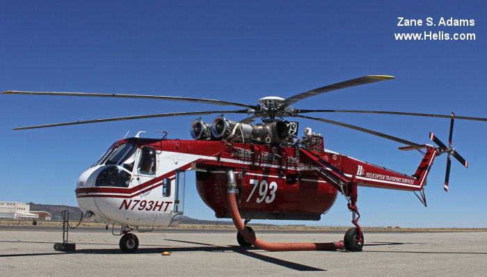 Helicopter Sikorsky CH-54A Tarhe Serial 64-029 Register N793HT N6156Z 67-18427 used by Helicopter Transport Services HTS ,Heavy Lift Helicopters HLH ,State of Nebraska ,US Army Aviation Army. Built 1967. Aircraft history and location
